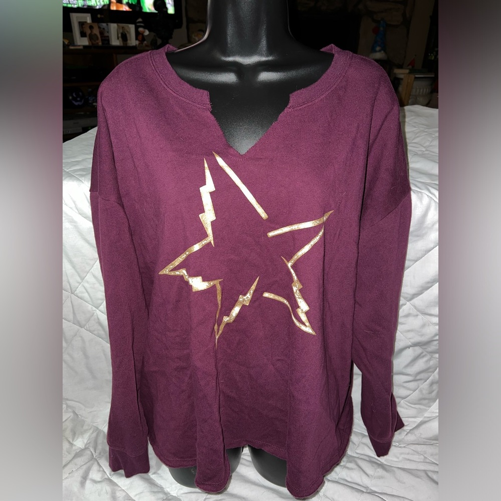Torrid Lightning Star Relaxed Fit Split Neck Crop Foil Detail Sweater